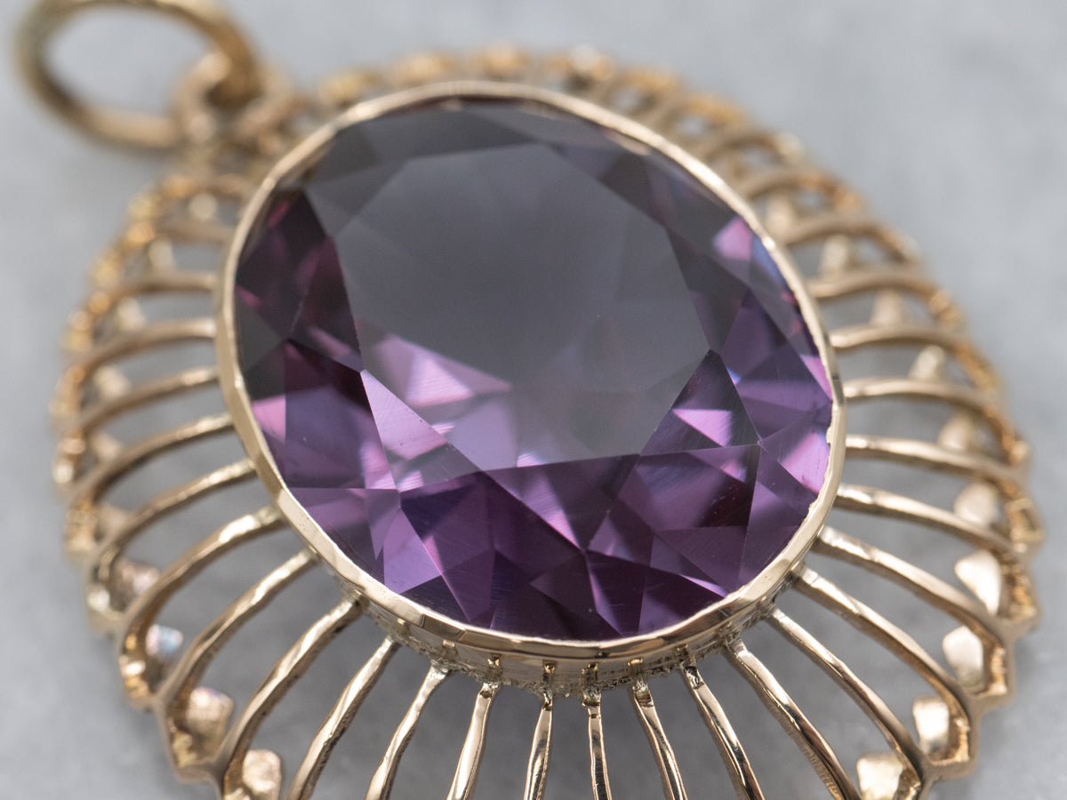 Bezel-Set Synthetic Alexandrite Gold Cocktail Pendant