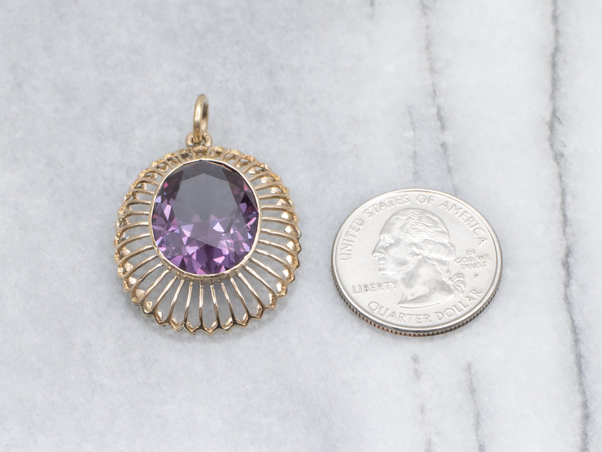 Bezel-Set Synthetic Alexandrite Gold Cocktail Pendant