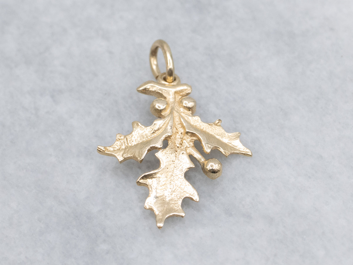 Yellow Gold Textured Holly-Leaf Charm