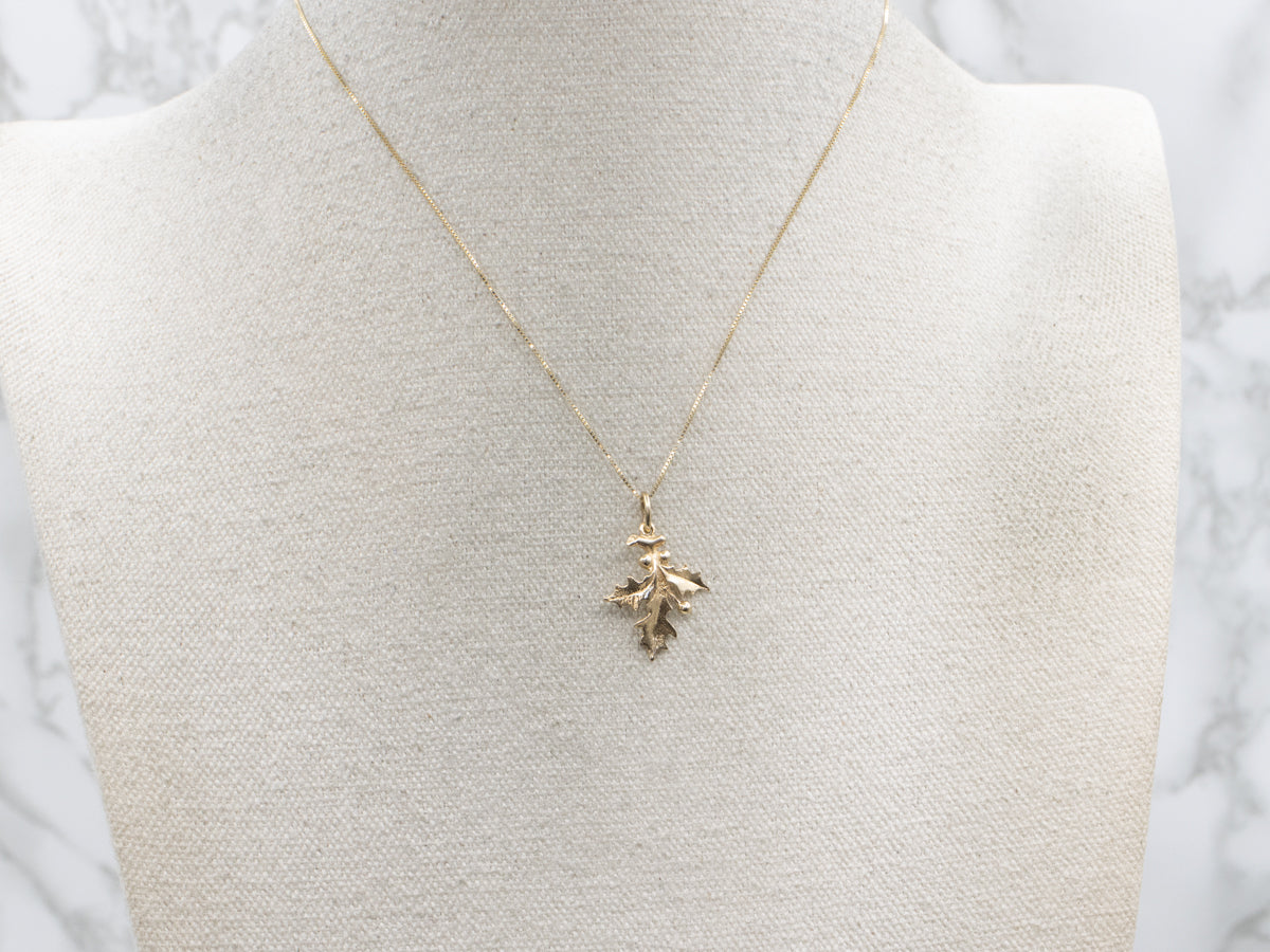 Yellow Gold Textured Holly-Leaf Charm