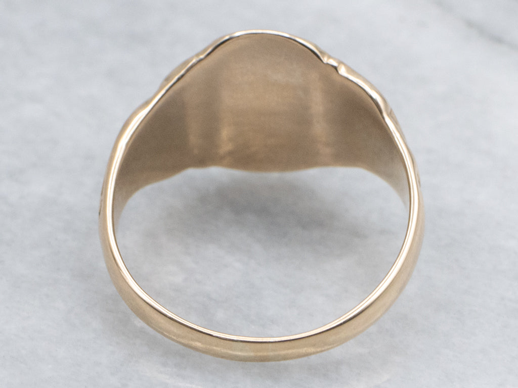 Men's Oval Top Signet Ring with Flourish Shoulders