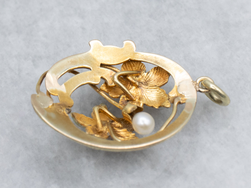 Art Nouveau Era Enamel and Pearl Flower Pendant