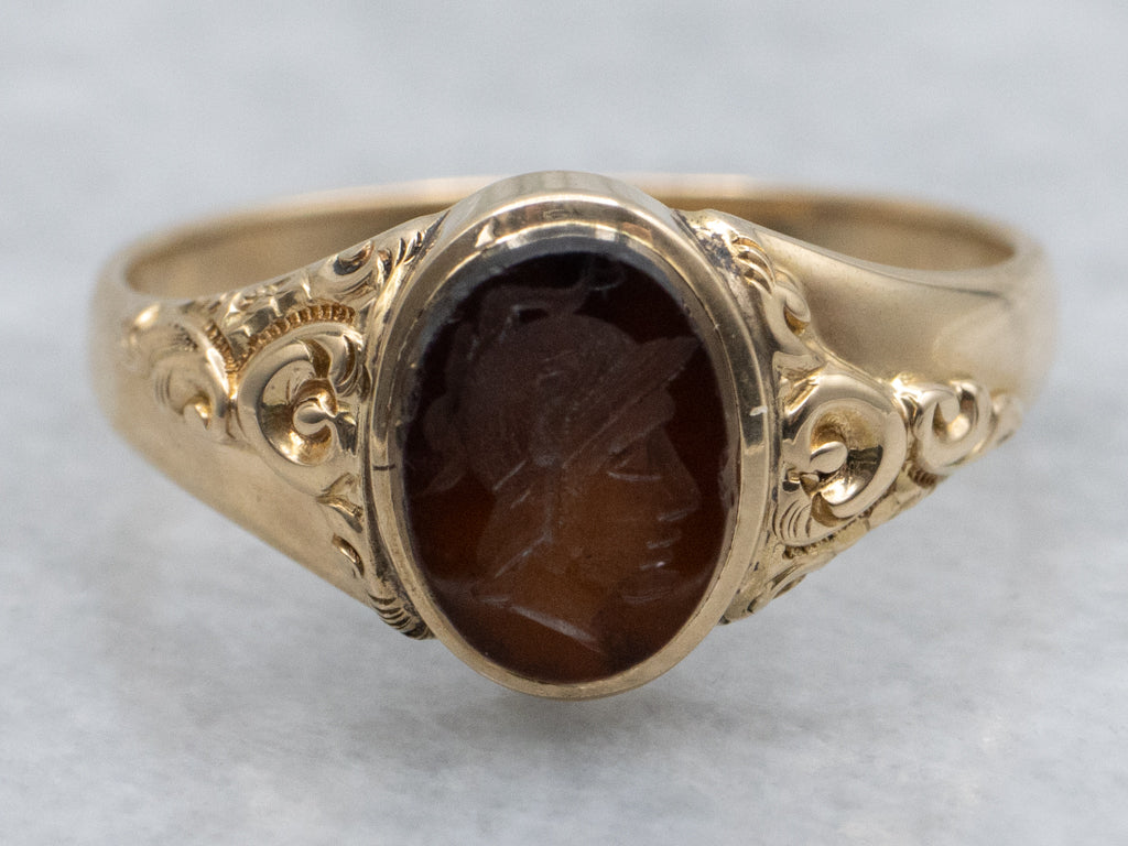 Victorian Era Sardonyx Intaglio Roman Centenarian Ring