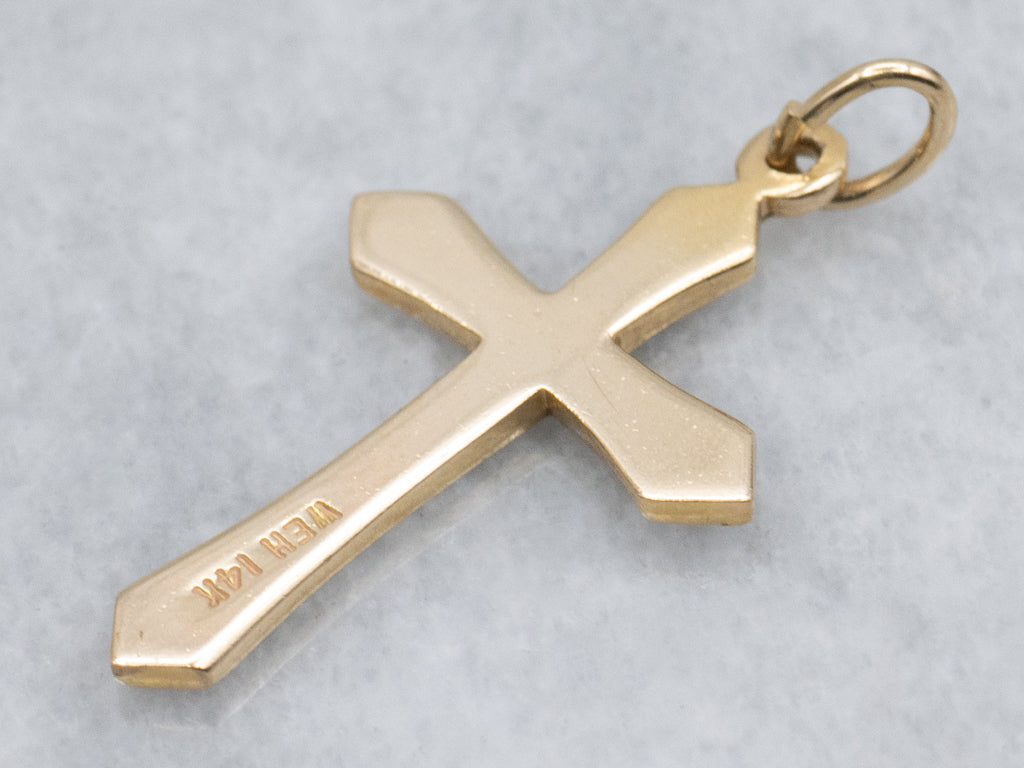 Vintage Yellow Gold Cross with Black Enamel Edge