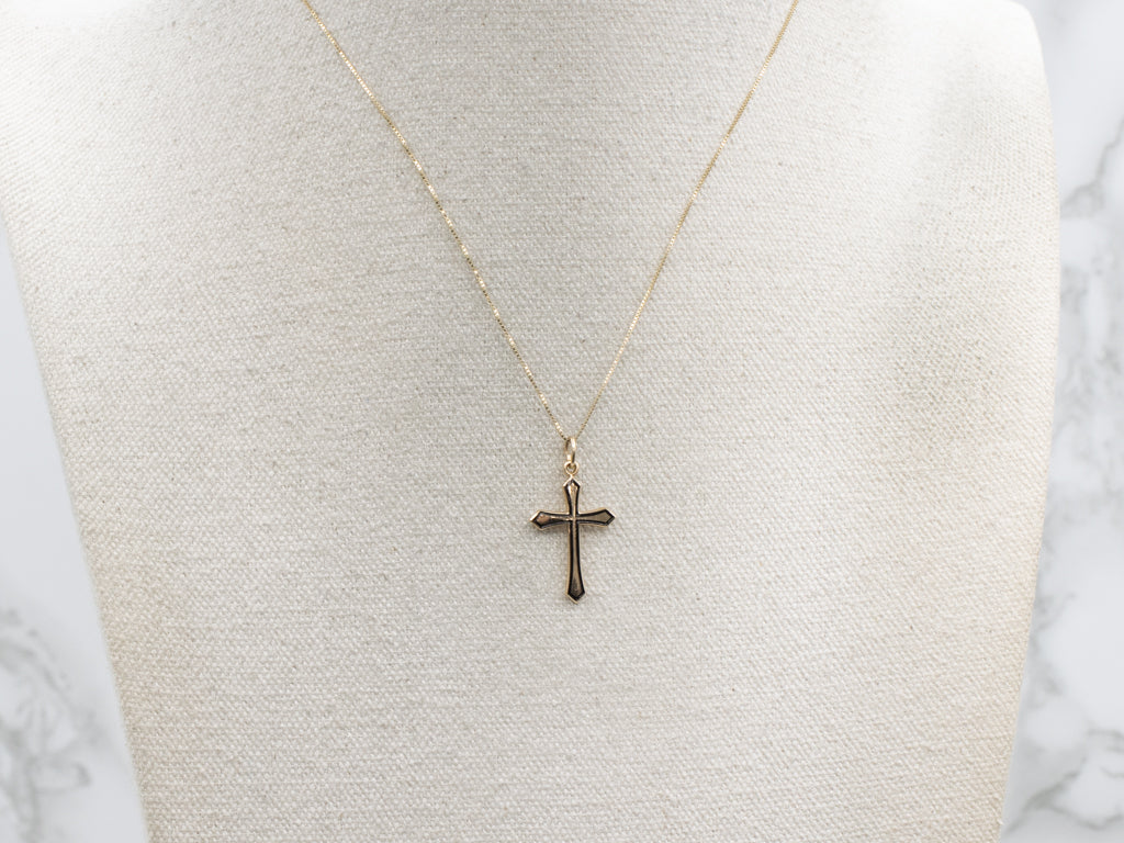 Vintage Yellow Gold Cross with Black Enamel Edge