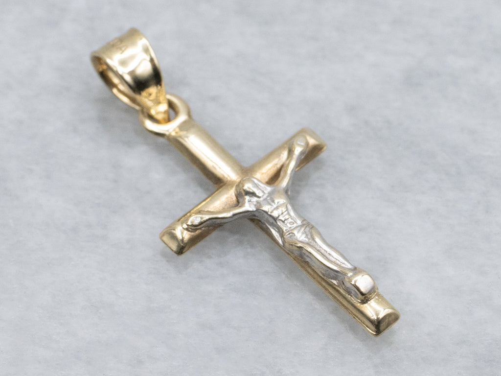Small Two-Tone Gold Crucifix Pendant