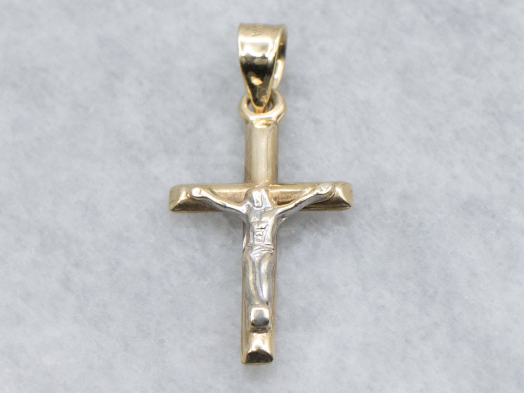 Small Two-Tone Gold Crucifix Pendant