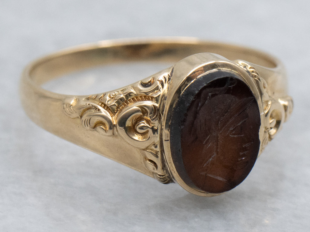 Victorian Era Sardonyx Intaglio Roman Centenarian Ring