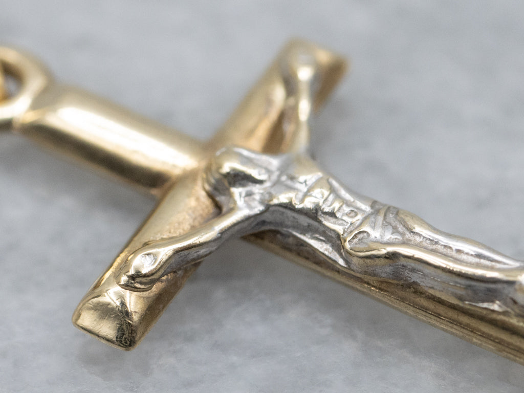 Small Two-Tone Gold Crucifix Pendant