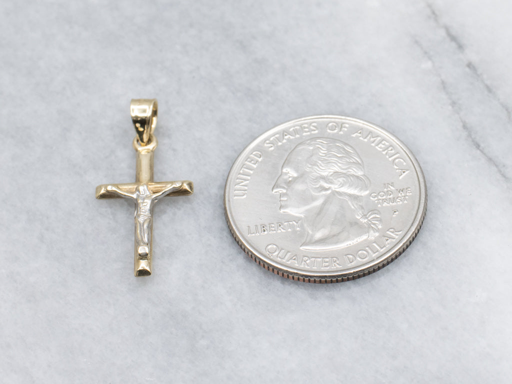 Small Two-Tone Gold Crucifix Pendant