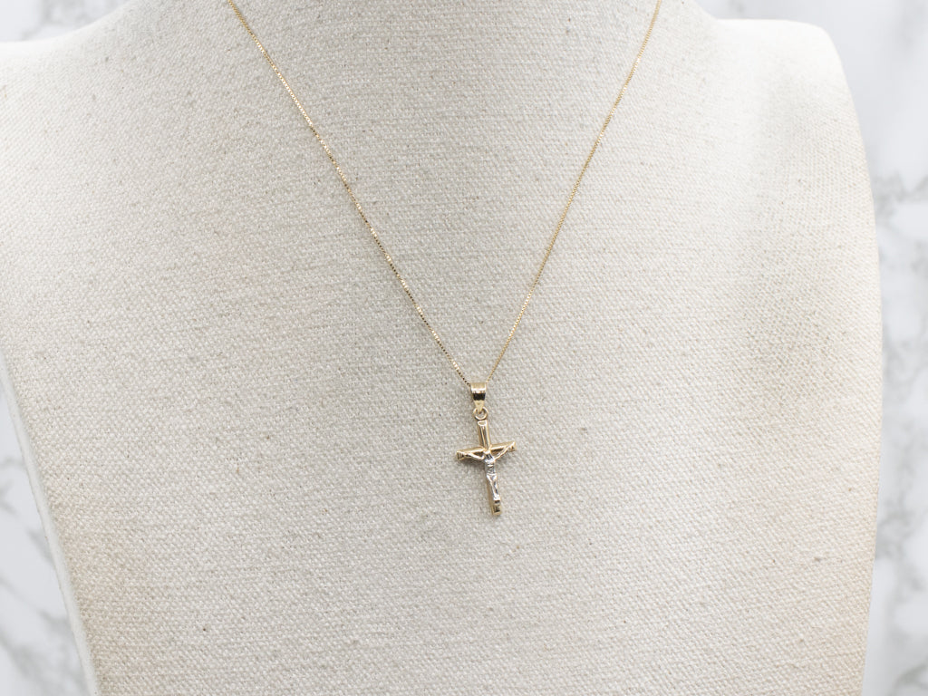 Small Two-Tone Gold Crucifix Pendant