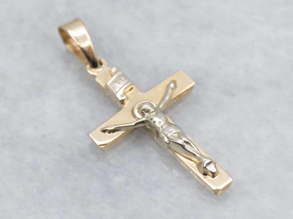 Small Two-Tone Gold Crucifix Pendant