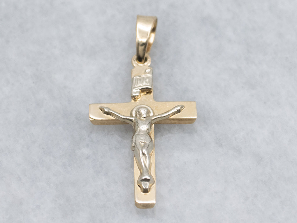 Small Two-Tone Gold Crucifix Pendant
