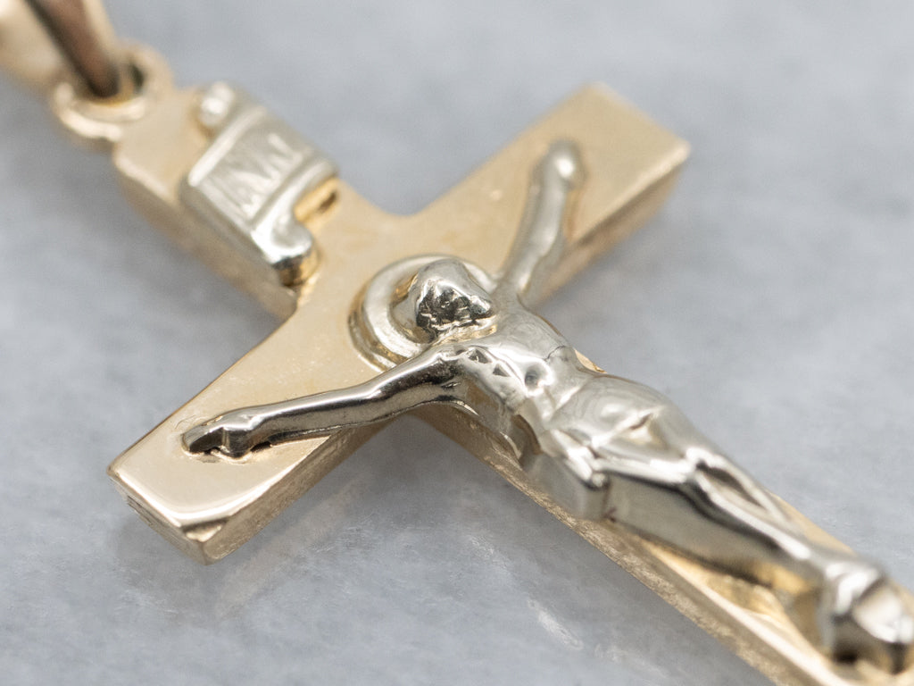 Small Two-Tone Gold Crucifix Pendant