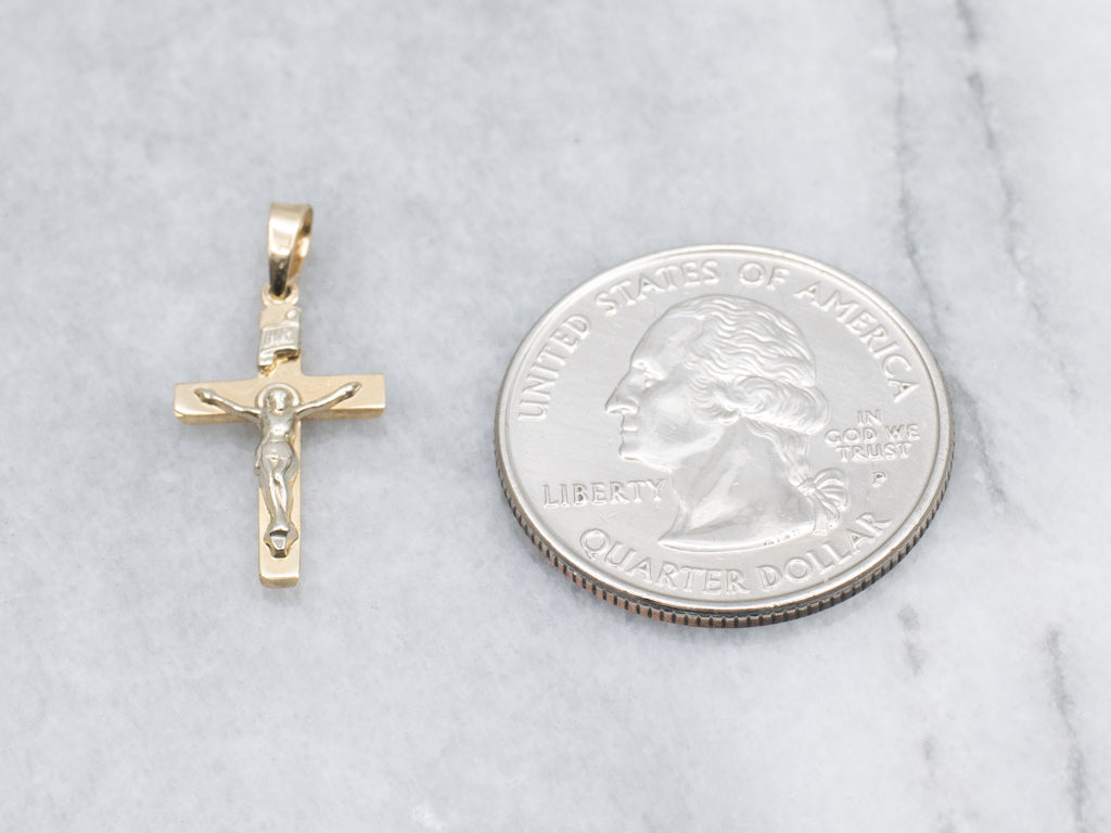 Small Two-Tone Gold Crucifix Pendant
