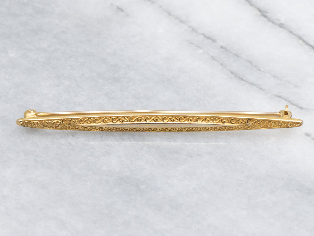 Swirling Pattern Vintage Gold Bar Pin
