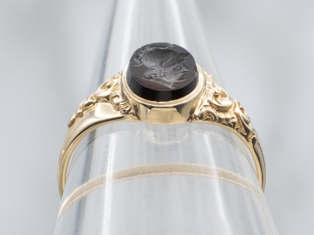 Victorian Era Sardonyx Intaglio Roman Centenarian Ring