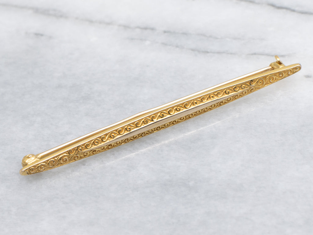 Swirling Pattern Vintage Gold Bar Pin