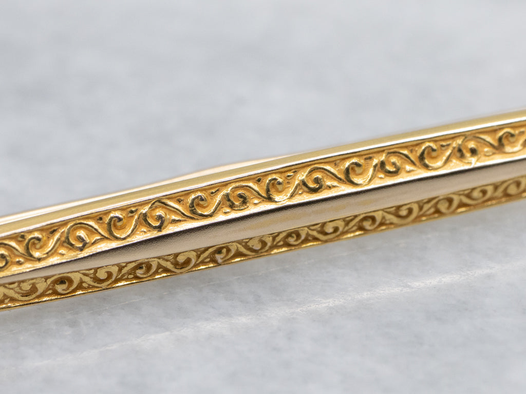 Swirling Pattern Vintage Gold Bar Pin