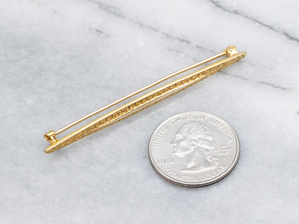 Swirling Pattern Vintage Gold Bar Pin