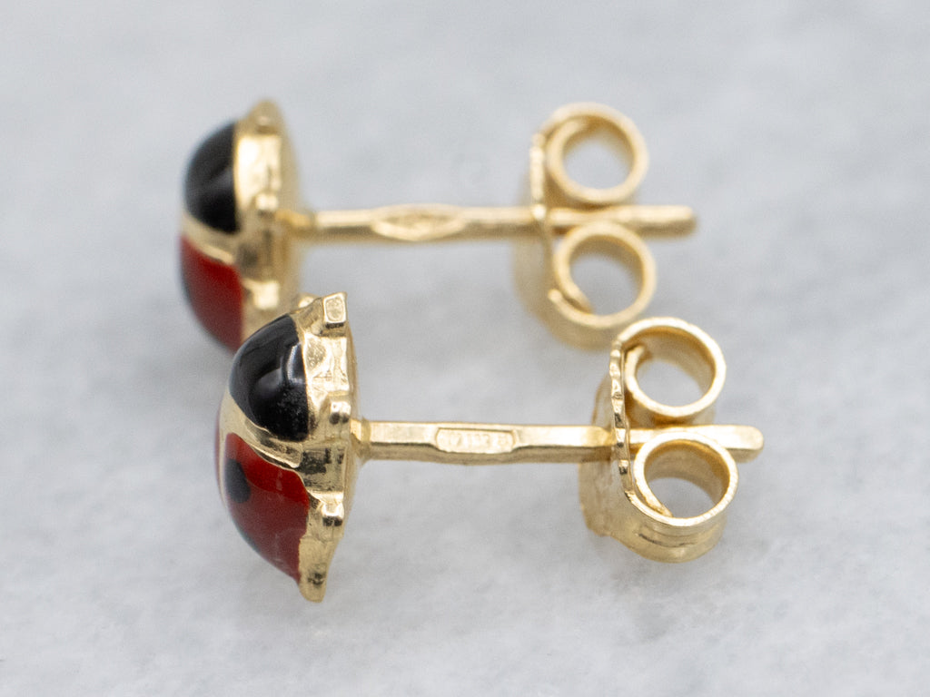 Enamel Ladybug and 18-Karat Gold Stud Earrings