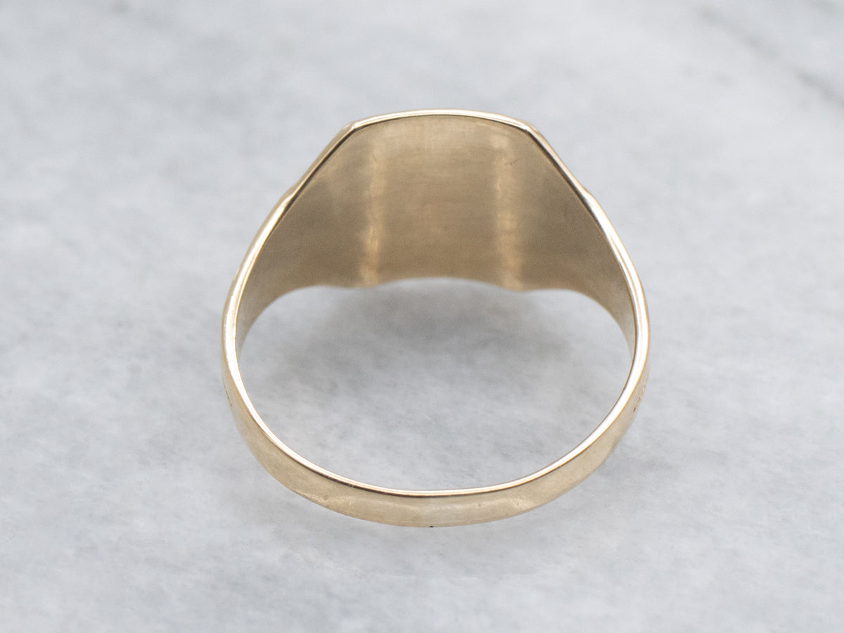 Rectangle-Top Retro 1940s Signet Ring with Decorated Shoulders