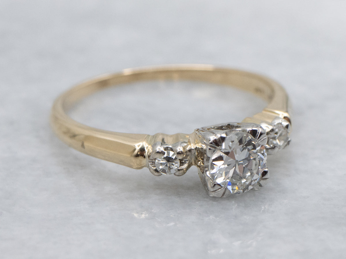 Vintage Three Stone Diamond Engagement Ring