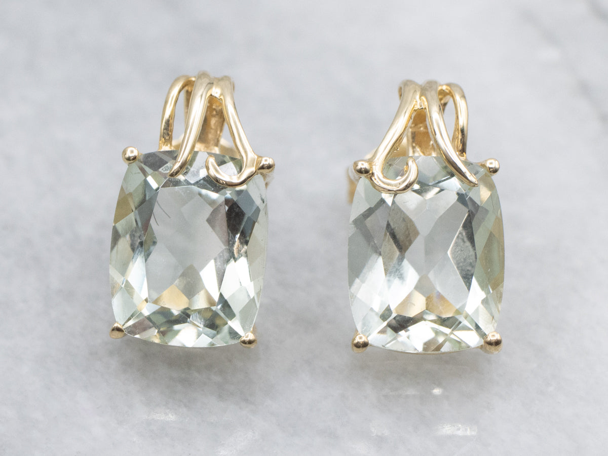 Cushion-Cut Prasiolite Quartz Stud Earrings
