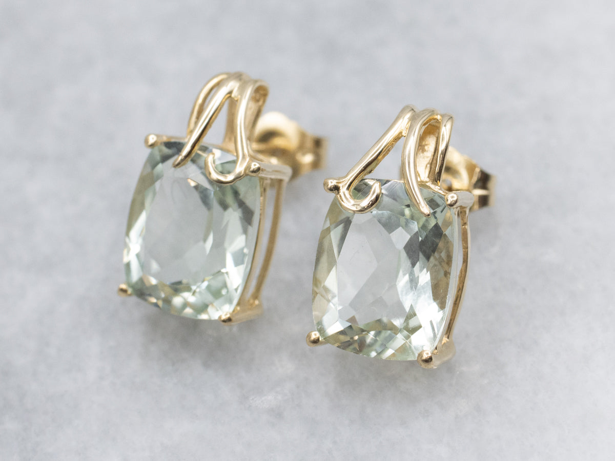 Cushion-Cut Prasiolite Quartz Stud Earrings