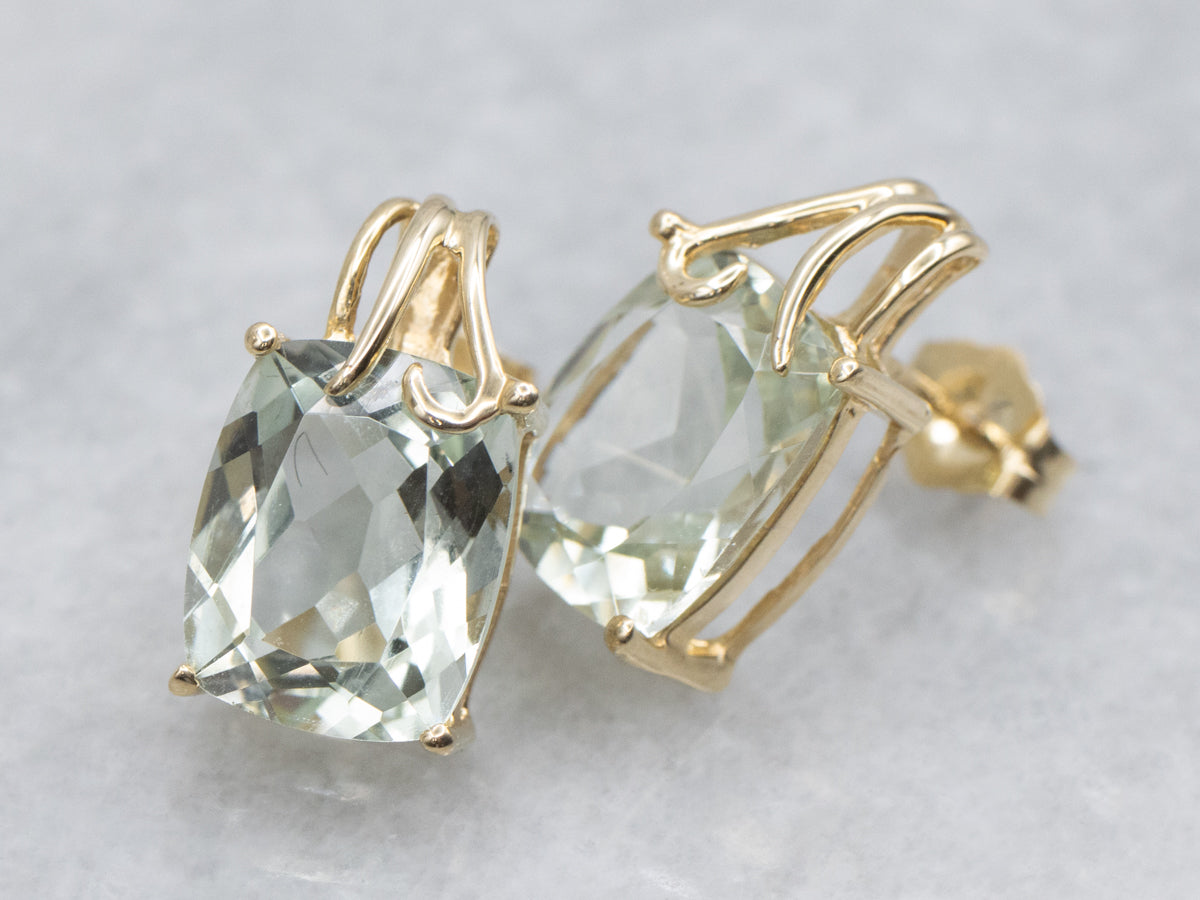Cushion-Cut Prasiolite Quartz Stud Earrings
