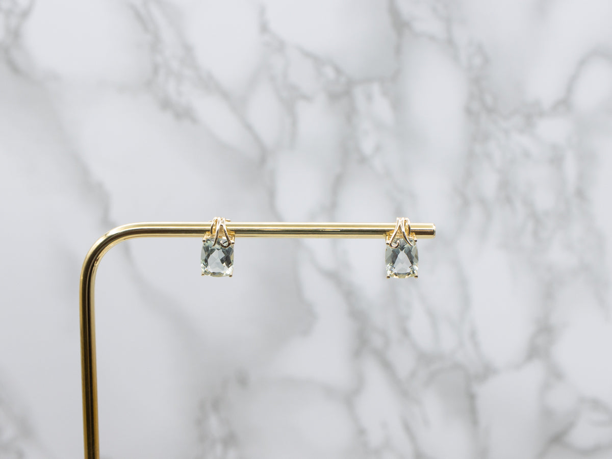 Cushion-Cut Prasiolite Quartz Stud Earrings