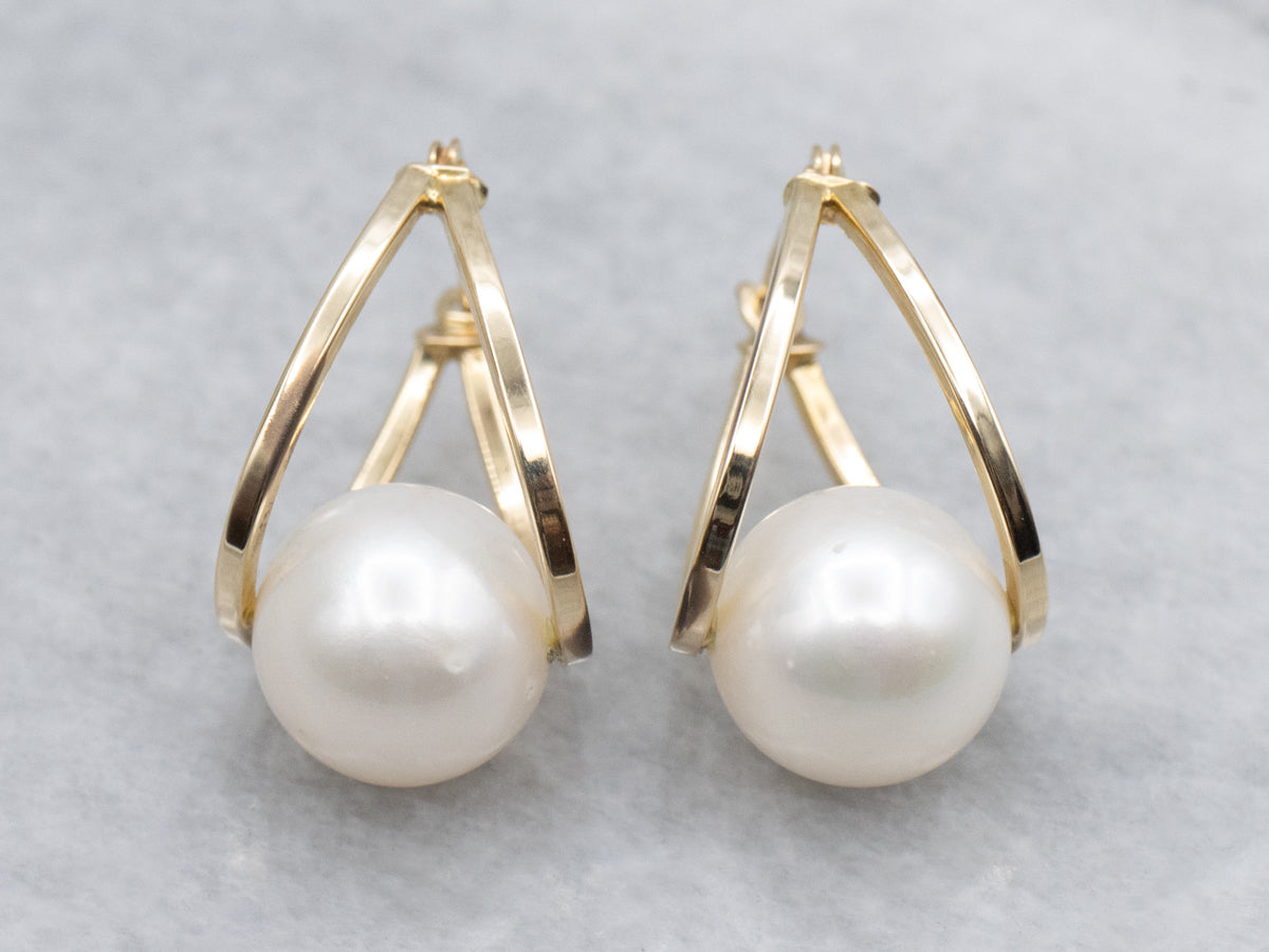 Floating Saltwater Pearl Hoop Earrings