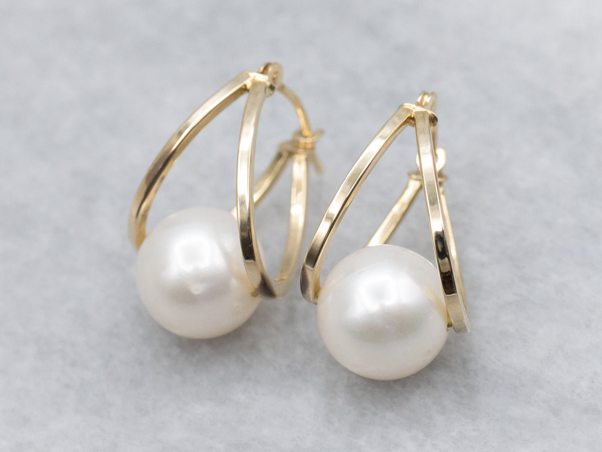 Floating Saltwater Pearl Hoop Earrings