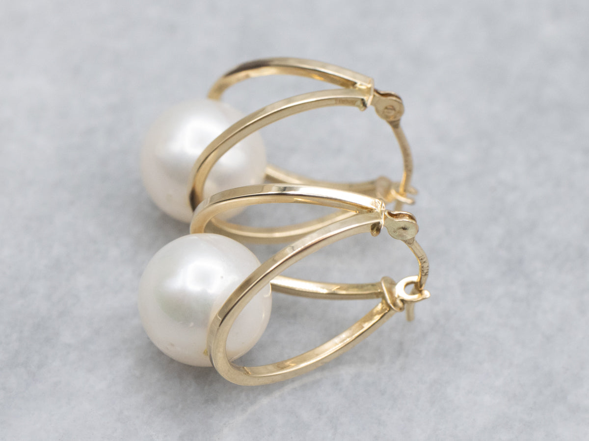 Floating Saltwater Pearl Hoop Earrings