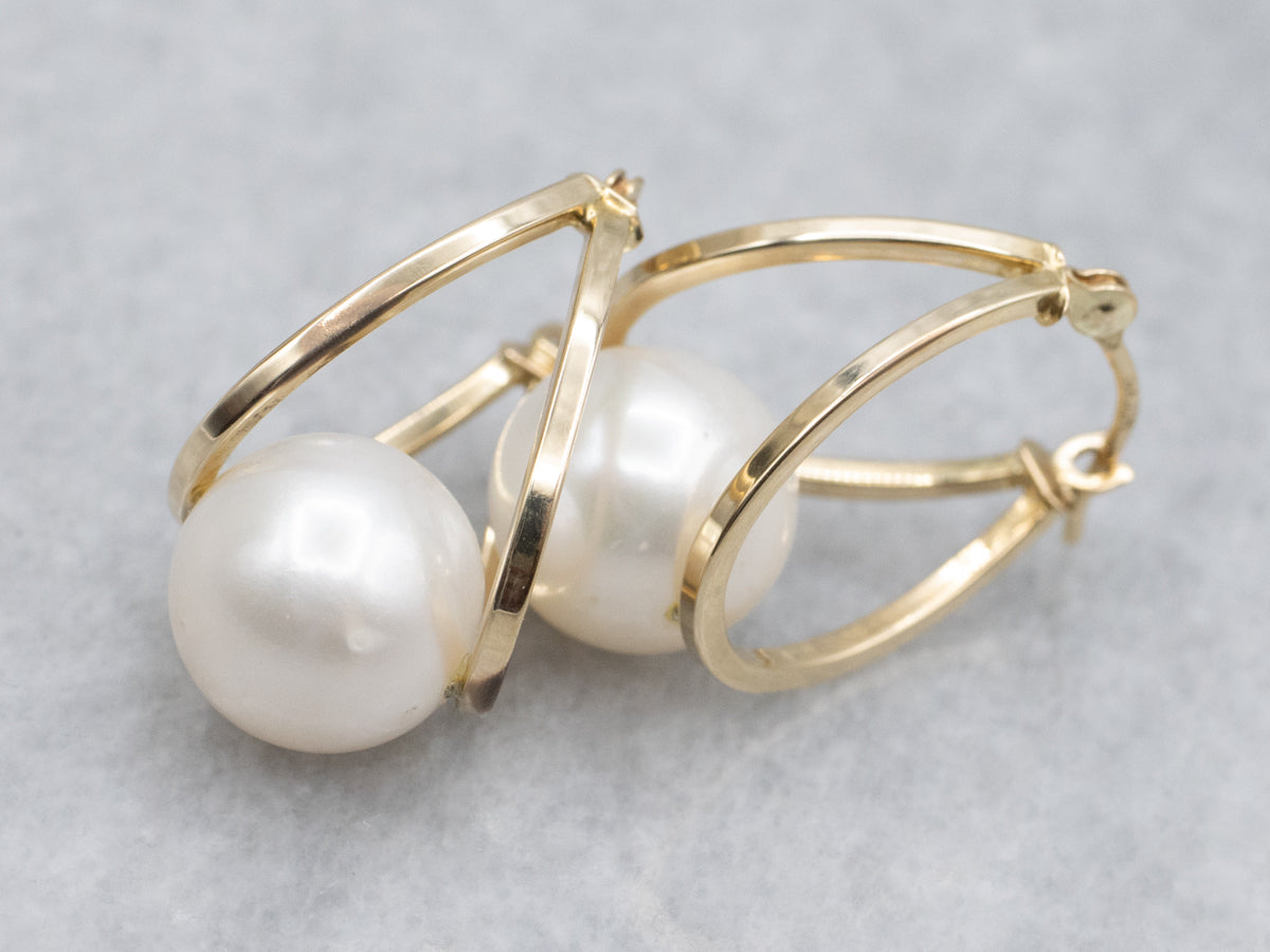 Floating Saltwater Pearl Hoop Earrings
