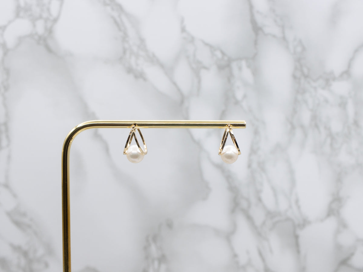 Floating Saltwater Pearl Hoop Earrings