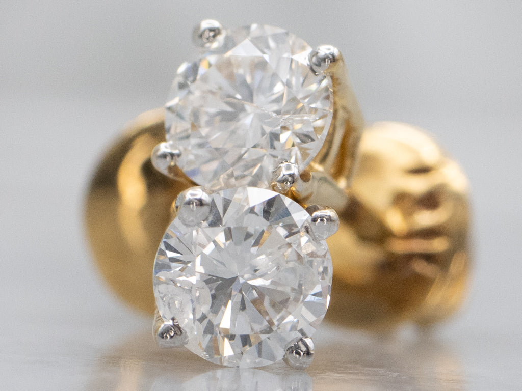 18K Gold Diamond Stud Earrings with Threaded Posts