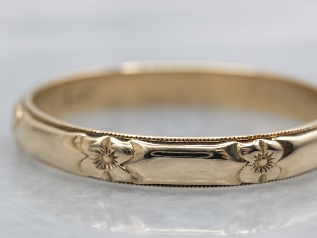 Men's Vintage Gold Forget-Me-Not Patterned Band