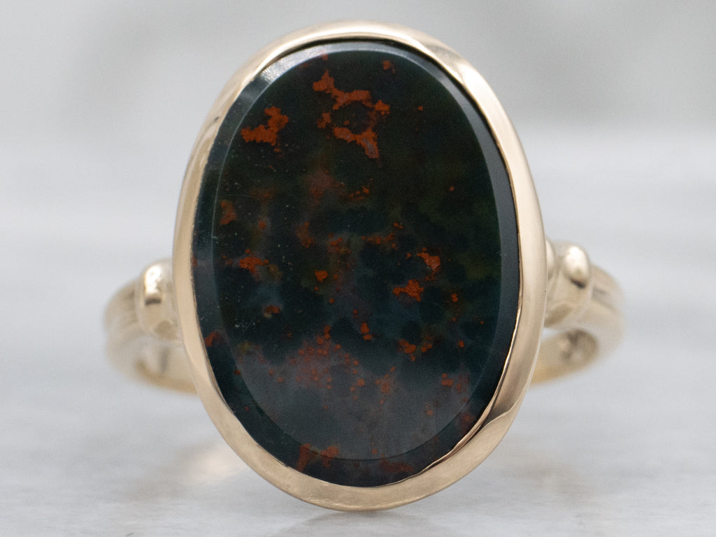 Oval-Cut Bloodstone in Vintage Gold Setting