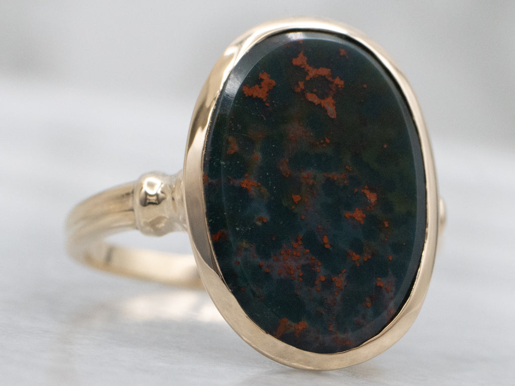 Oval-Cut Bloodstone in Vintage Gold Setting