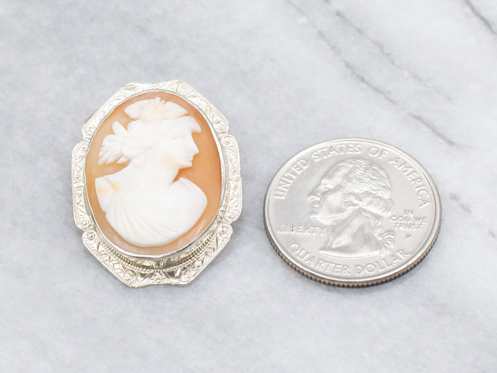 Art Deco Era Cameo Brooch with Floral Frame