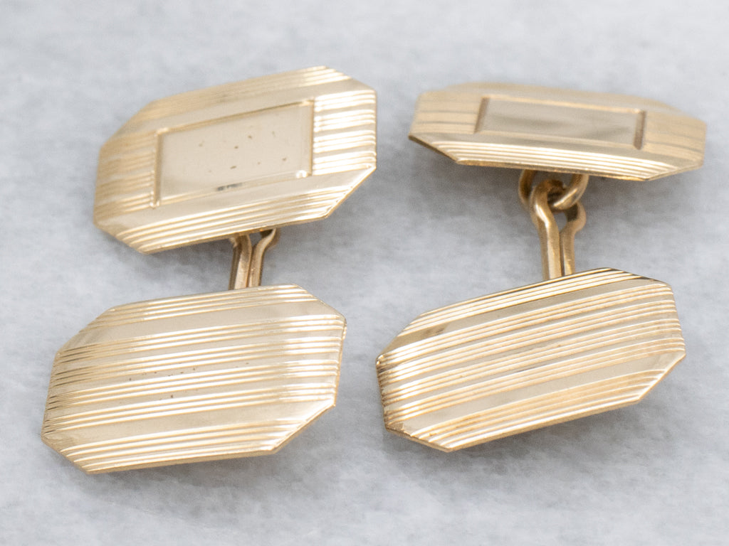 Retro Gold Pin-Striped Cufflinks