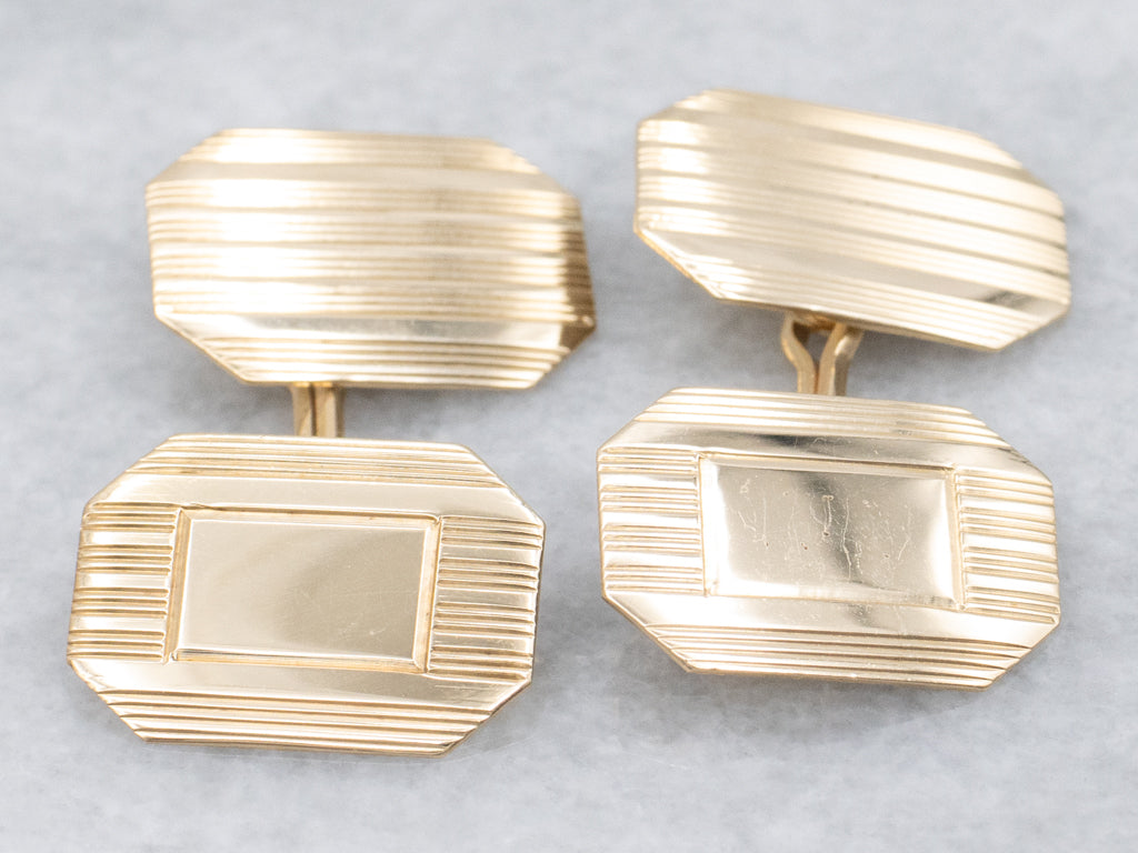 Retro Gold Pin-Striped Cufflinks