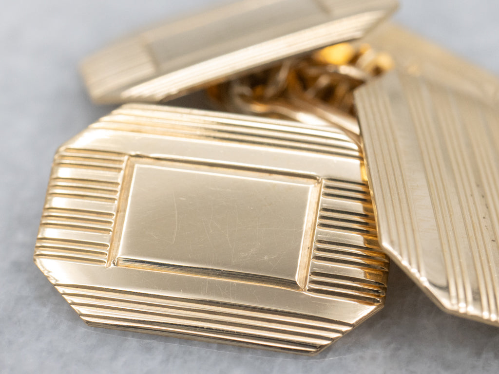Retro Gold Pin-Striped Cufflinks