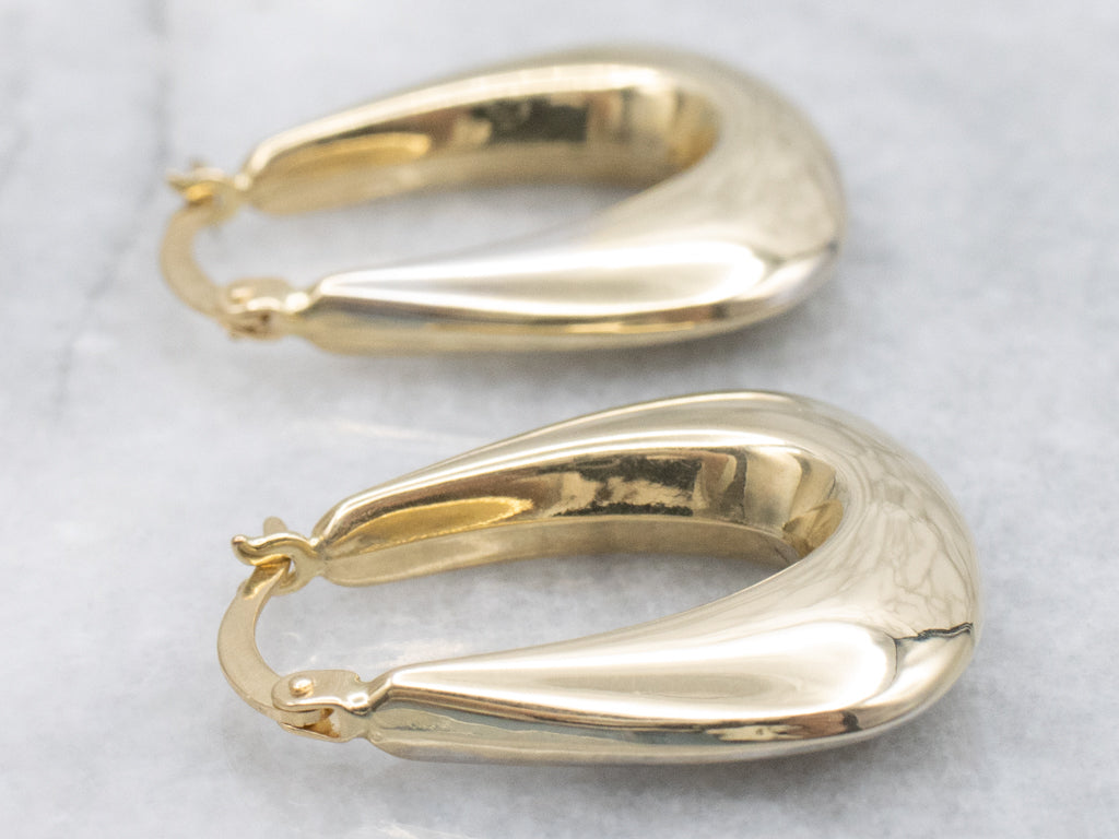 Tapered Puffy Polished Gold Hoop Earrings