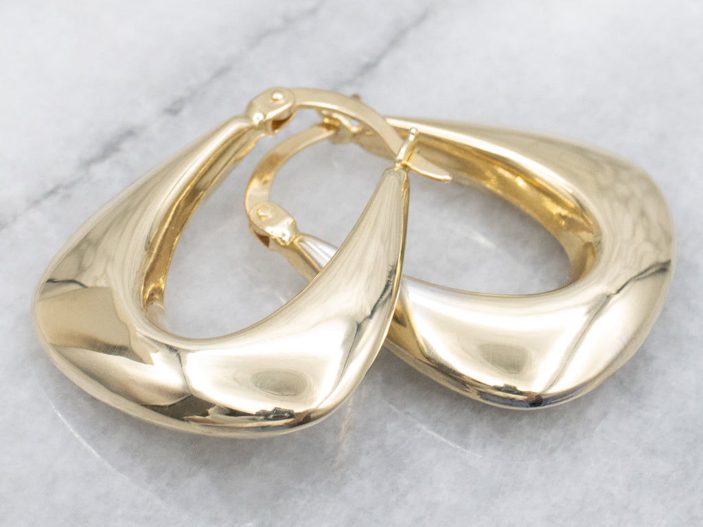 Tapered Puffy Polished Gold Hoop Earrings