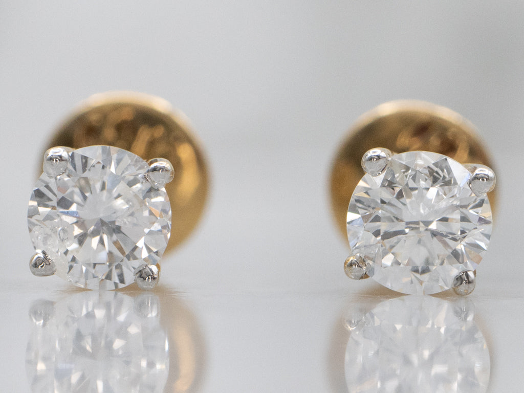 18K Gold Diamond Stud Earrings with Threaded Posts