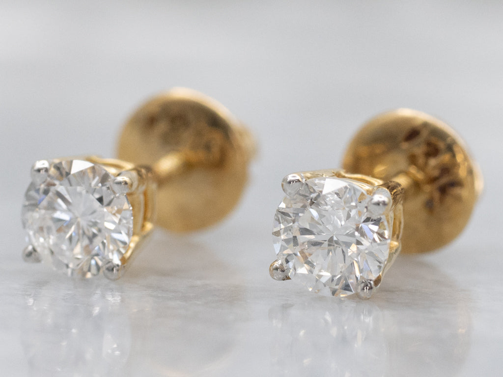 18K Gold Diamond Stud Earrings with Threaded Posts