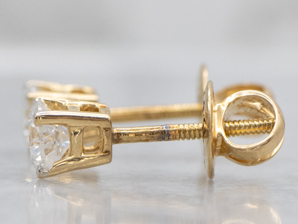 18K Gold Diamond Stud Earrings with Threaded Posts