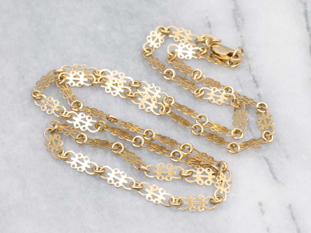 18-Karat Yellow Gold Fancy Link Chain with Lobster Clasp